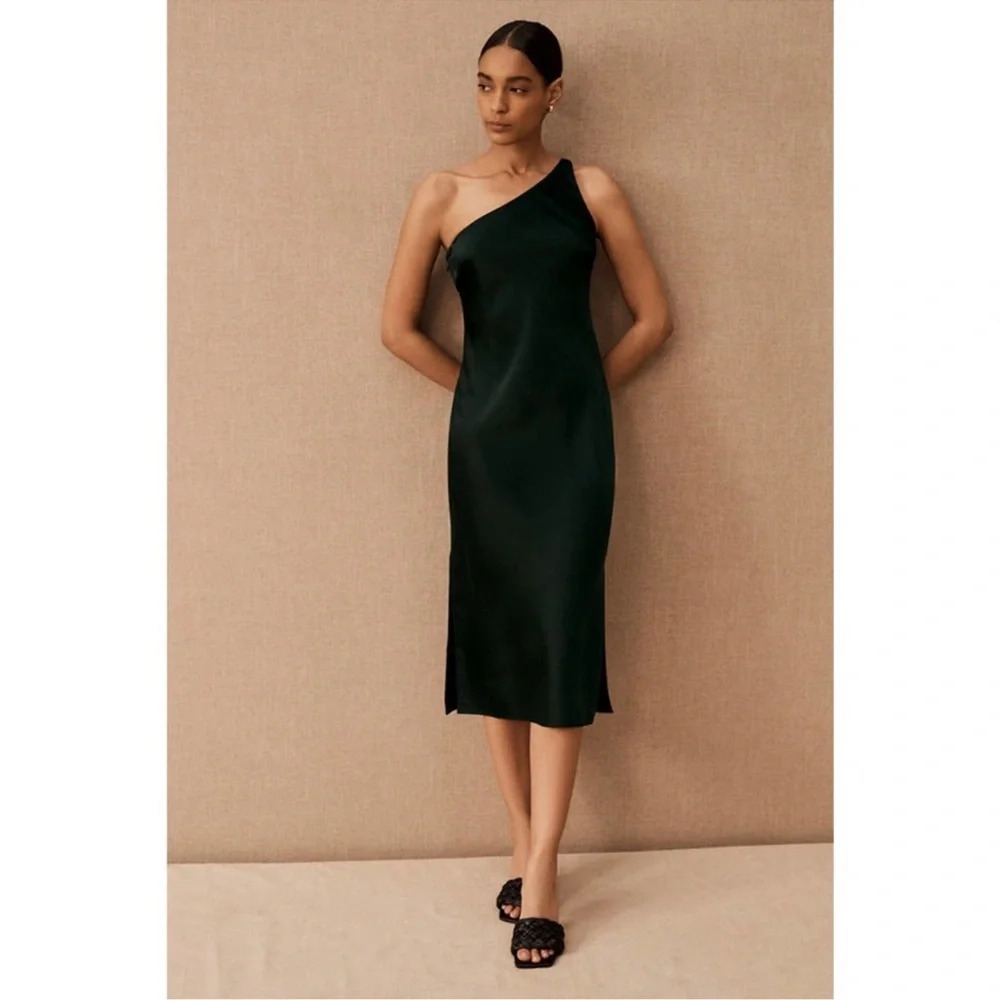 Anthropologie BHLDN Audrie Satin One Shoulder Midi Dress Size 6